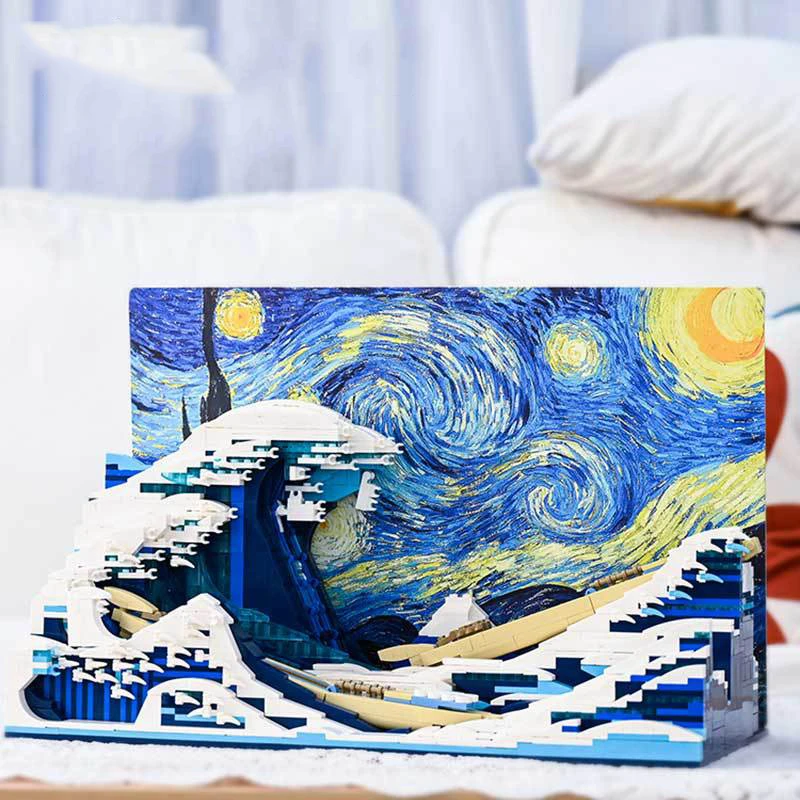 The Great Wave Off Kanagawa Building Blocks MOC DIY Pixel Art Mosaic Painting 3D World Masterpiece Model Toys For Kid Santa Gift