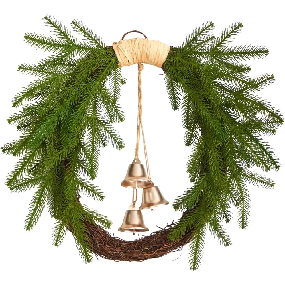 

24In.Christmas Pine and Hanging Bells Artificial Wreath for a Unique Holiday Touch, Christmas Decor for Doors and Walls, Seasona