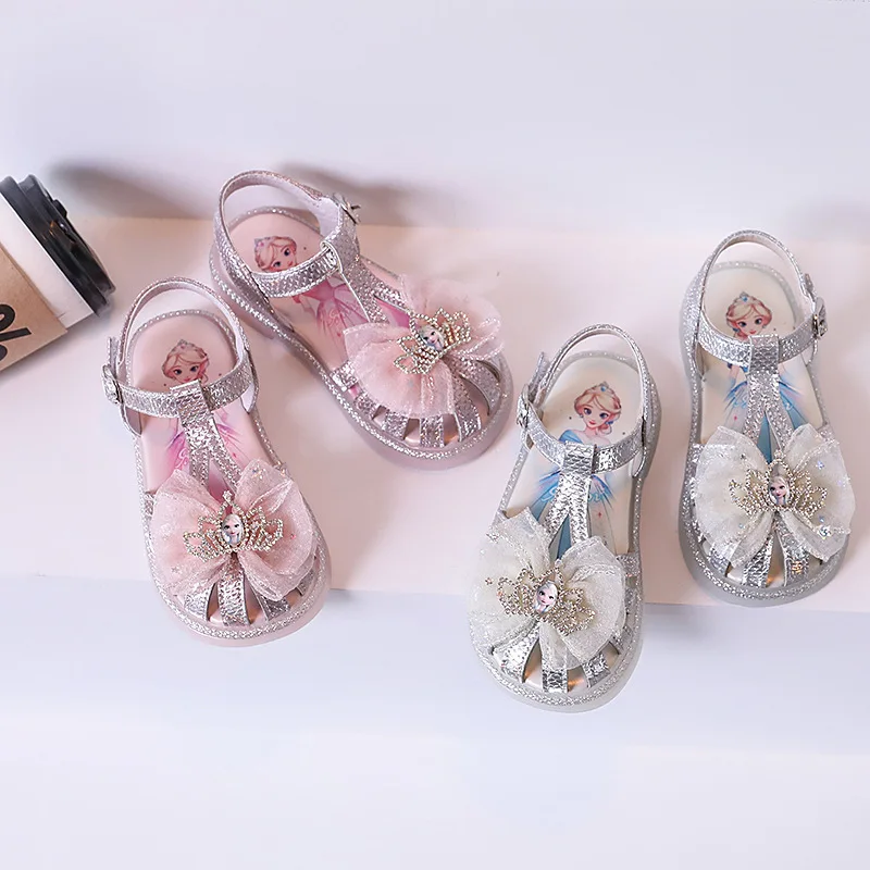 

Children Sandals Girls Fashion New Glitter Princess Shoes Soft Sole Non-slip Bowtie Preformance Shoes Size 21-30