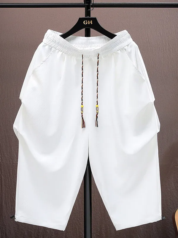 

Летние тонкие шорты из ледяного шелка для мужчин, модные свободные прямые повседневные спортивные брюки-капри, однотонные, трендовые, Knkvip