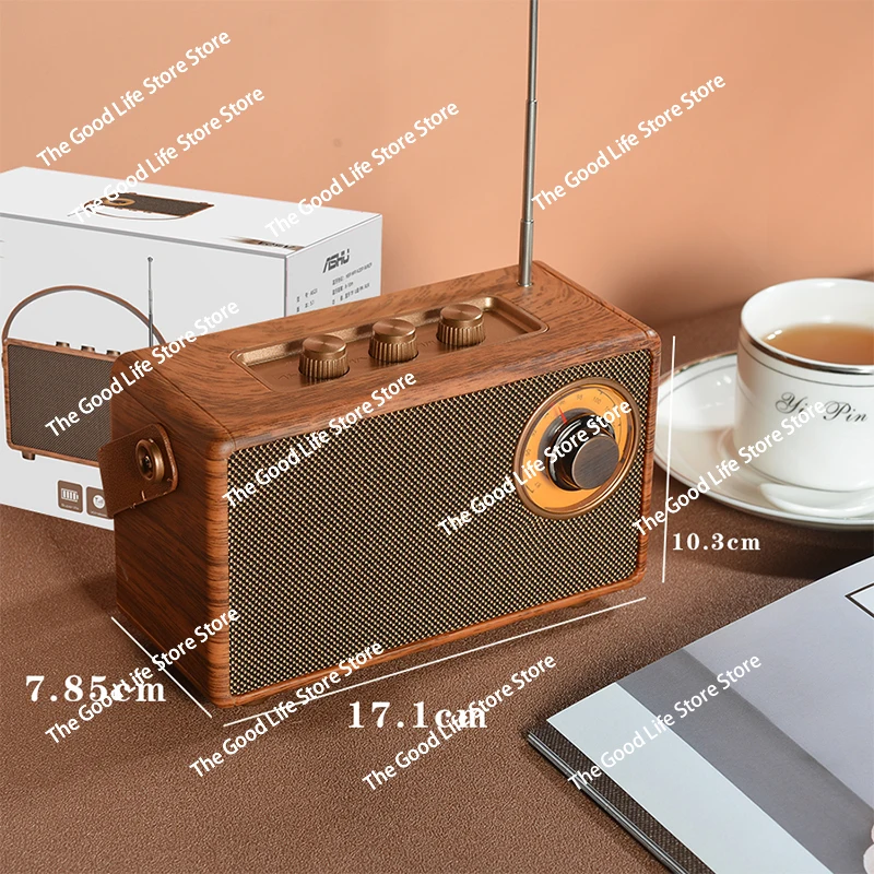 

Портативное радио, ретро-динамик Bluetooth, беспроводной мини-портативный маленький динамик, стерео с картой под дерево.