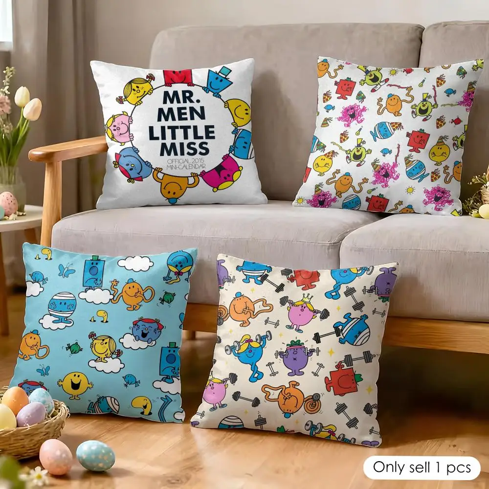 Mr M-Men Cute L-Little Miss Kissenbezug, seidiger, kurzer Plüsch, unsichtbarer Reißverschluss, staubdichter Sofakissenbezug für Heimdekoration