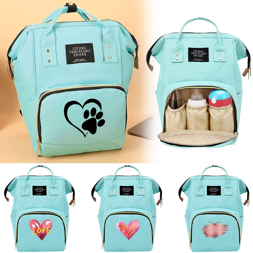 

Mummy Bag Infant Nursing Products Milk Bottle Organizer Light Weight Love Series with Compartments Mommy Diaper Backpack