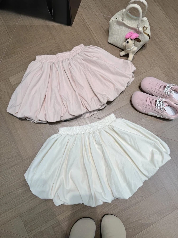 

2025 New Pink Kawaii Bud Short Skirt Women Summer Y2k Thin High Waist Slim A-Line Puffy Skirt Korea Chic Design Mini Skirts Ins