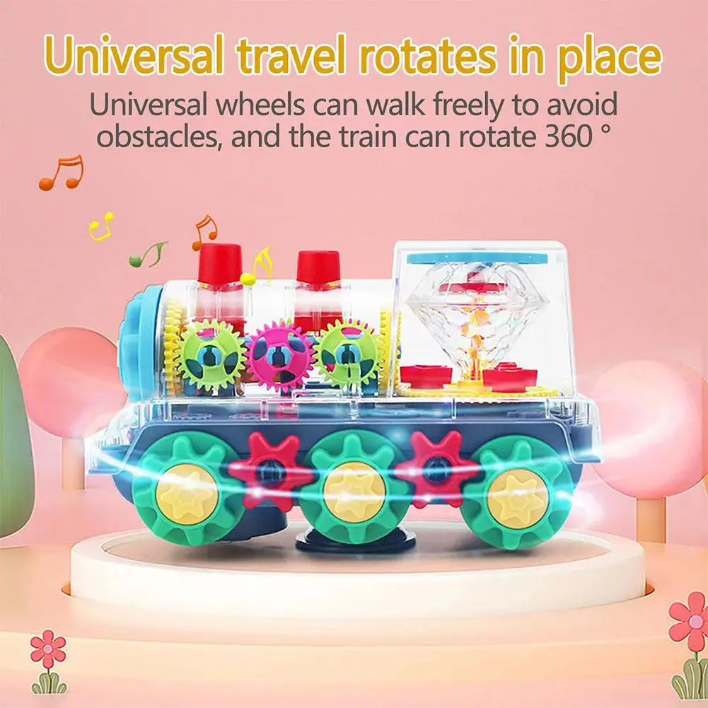 Train musical à lumière transparente avec lumière LED, jouets éducatifs précoces, bosse et Go, jouet lumineux pour enfants, voiture jouet W6W4