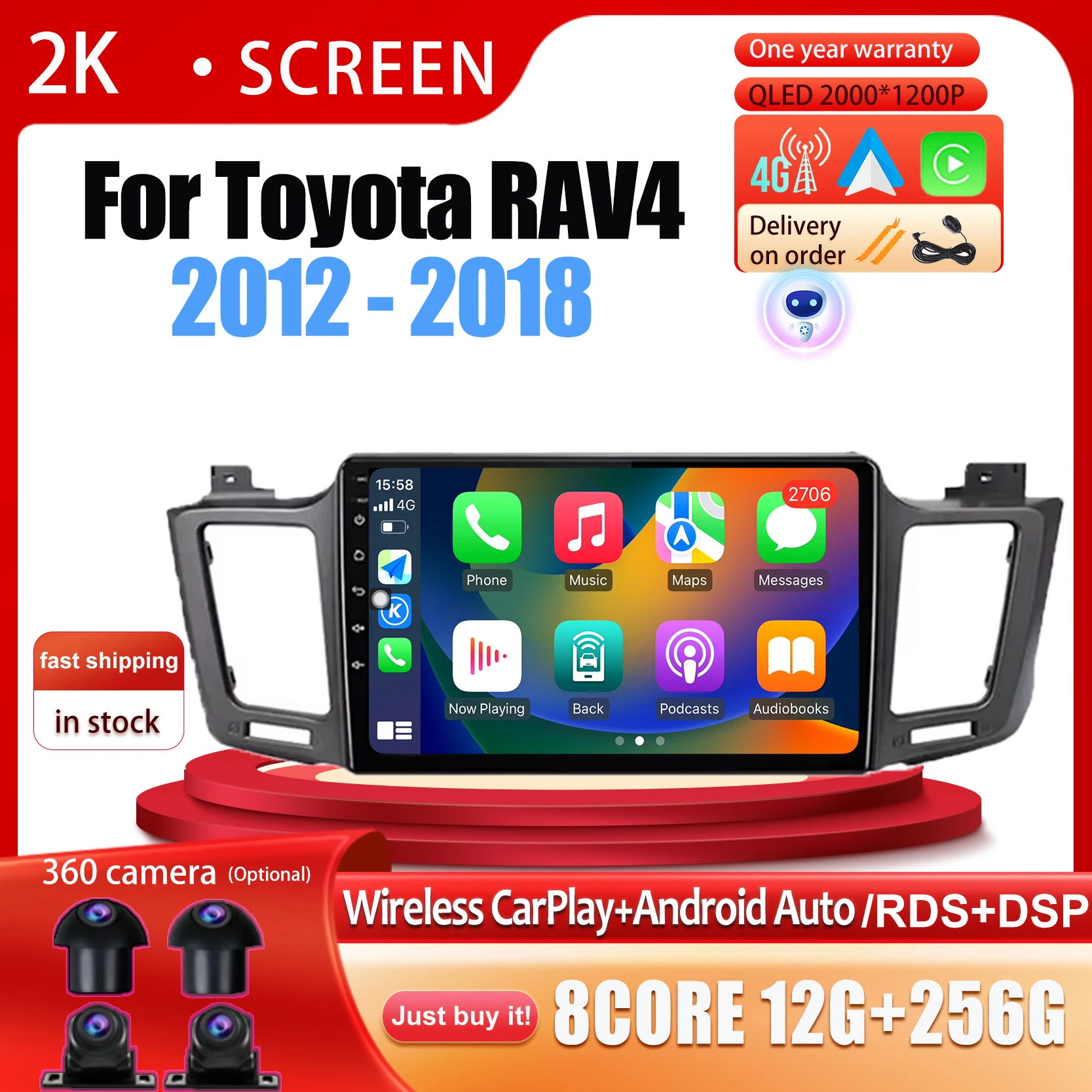 

Android 14 Car Radio For Toyota RAV4 2012 2013 2014 2015 - 2018 Carplay 4G WIFI Car Multimedia Player GPS Navigation NO 2Din DVD