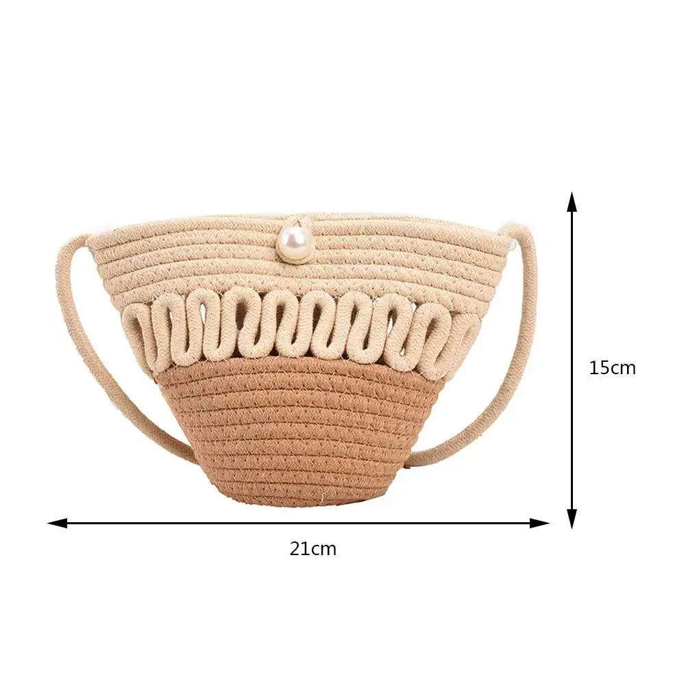 Cotton Rope Bucket Shoulder Bag For Women Handamade Woven Handbag Summer Beach Bag Drawstring Crossbody Bag Purse Cute Tote Bag