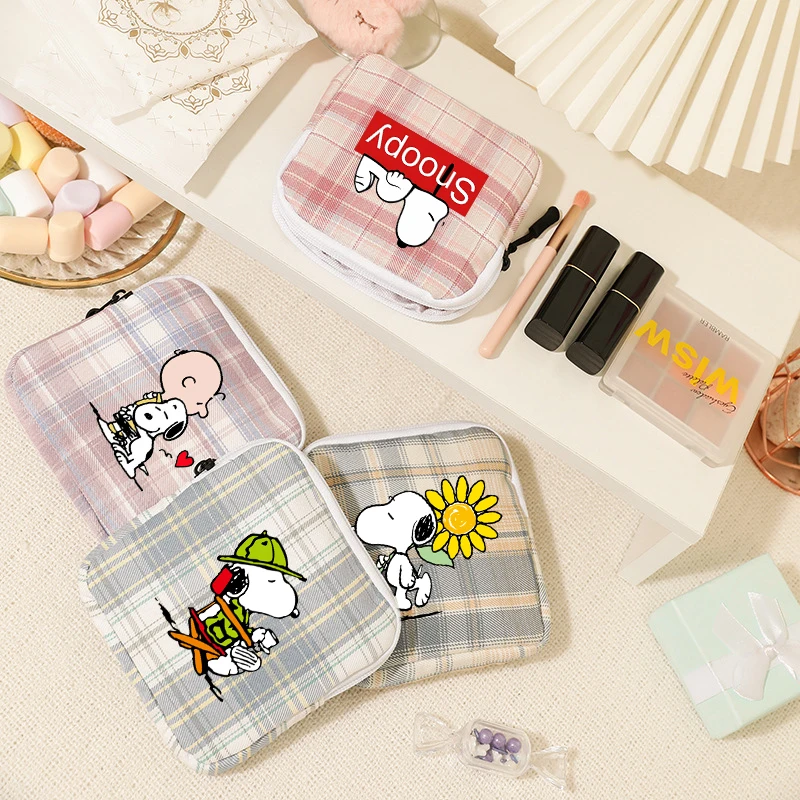 

Snoopys Storage Bag Girl Cartoon Anime Sanitary Cotton Storage Case Striped Large Capacity Cosmetic Small Square Bags Women Gift