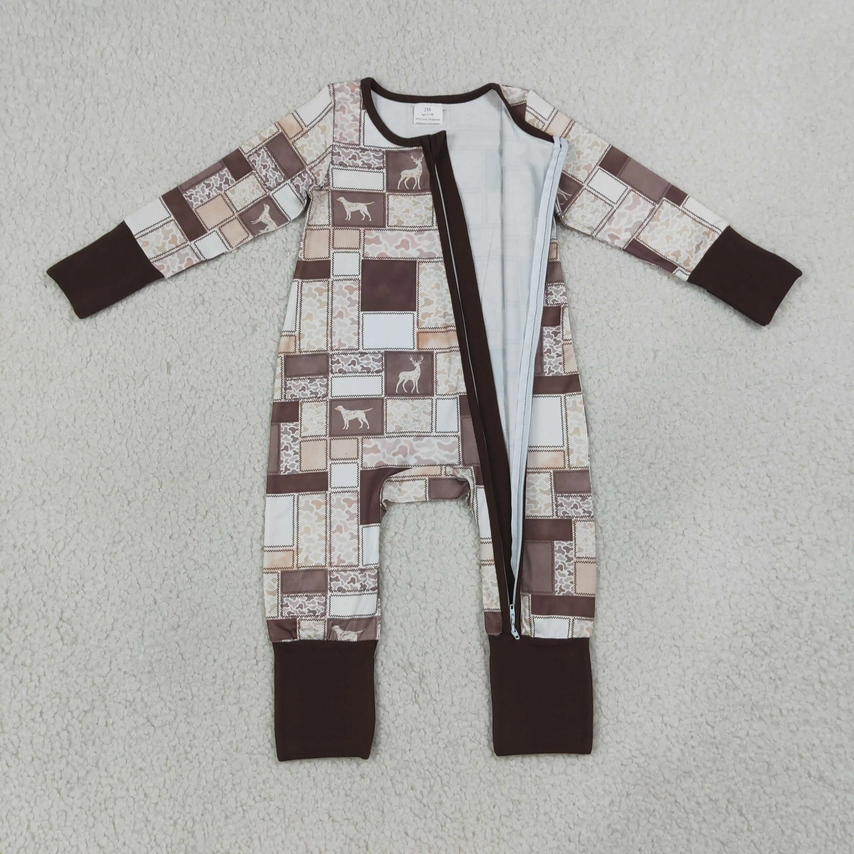 Wholesale Children Baby Boy Long Sleeves Zipper Camo Romper Kids Boys Dogs Deer Clothes Toddler Bodysuit