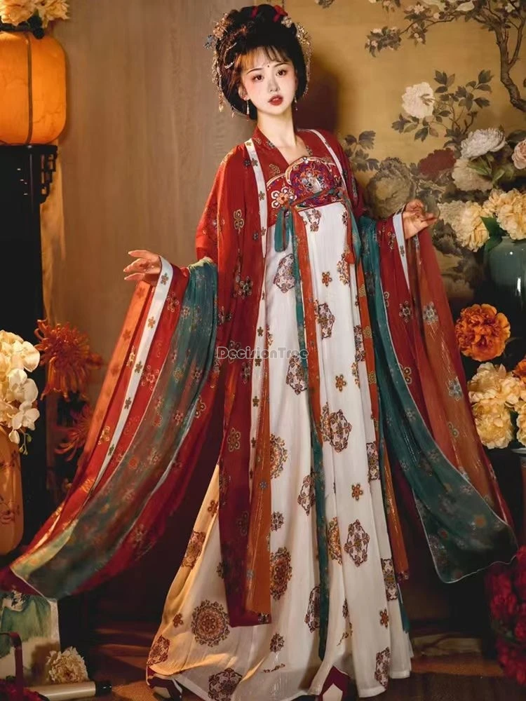 2024 chinese women traditional tang dynasty hanfu female chest-length skirt big sleeve shirt elegant printed ruqun hanfu set b85