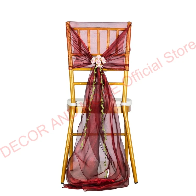 50PCS Red Organza Chair Cap Outdoor Wedding Hotel Banquet Chair Sashes With Flower Decor Chair Hood For Chiavari Chair Wholesale