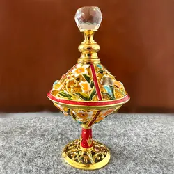 Vintage Metal Perfume Bottle Fancy Golden Arab Style Essential Oil Bottles with Glass Dropper Cosmetic Container Decoration