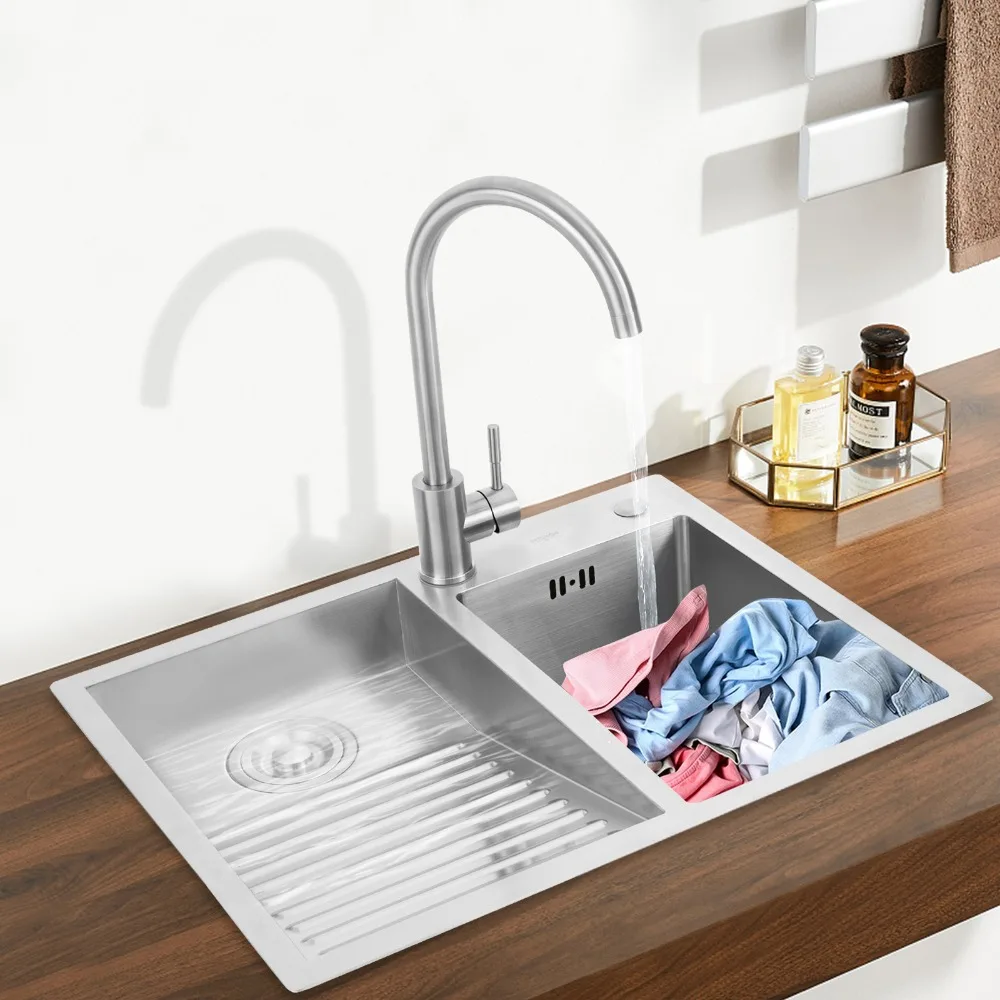 

Бытовая раковина для стирки с двумя прорезями и универсальной раковиной со стальной раковиной для прачечных, ванных комнат, вставной, верхнего крепления