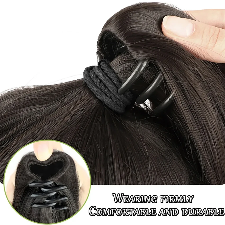 Straight Synthetic Clip Ponytail With Mini Claw Clip 22Inch High Ponytail Hairpiece Natural High Temperature Wire Wig Ponytail