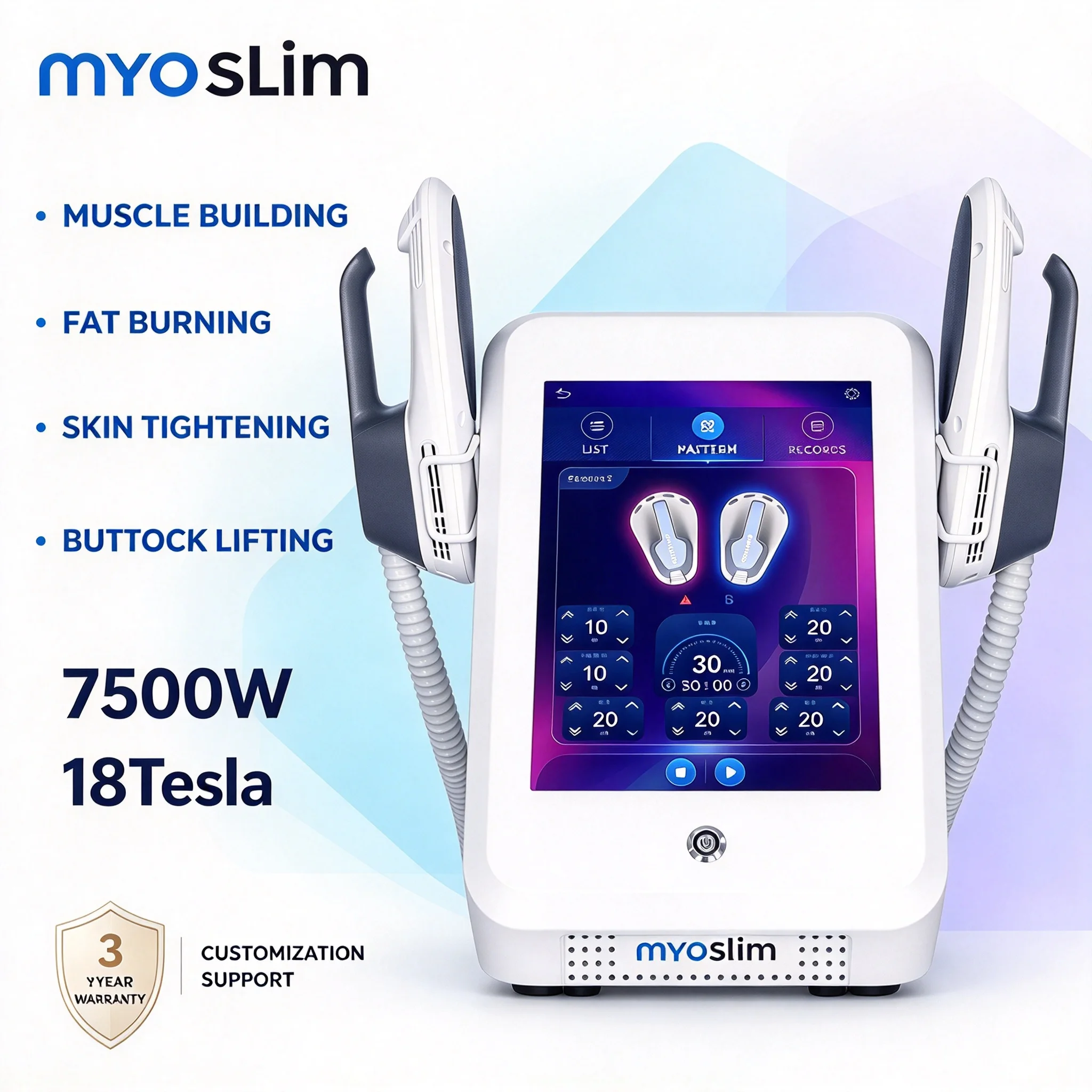 Myoslim New 7500W 18Tesla EMS Muscle Stimulator Machine Fat Burning Lose Weight Fast Body Sculpting Massager Devices For Salon