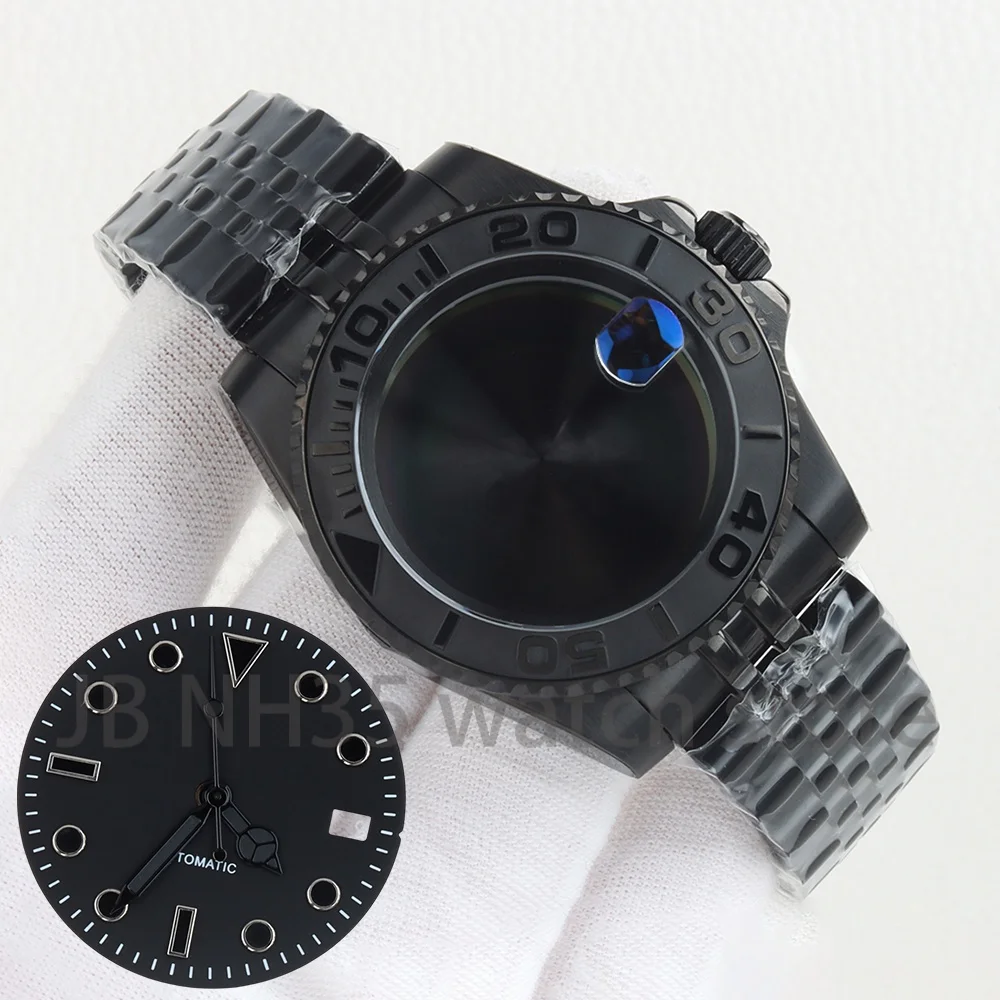 28.5mm Black Dial Hands 40mm NH35 Men's Watch Case Sapphire Glass Stainless Steel Waterproof for Yacht-master NH35 NH36 Movement
