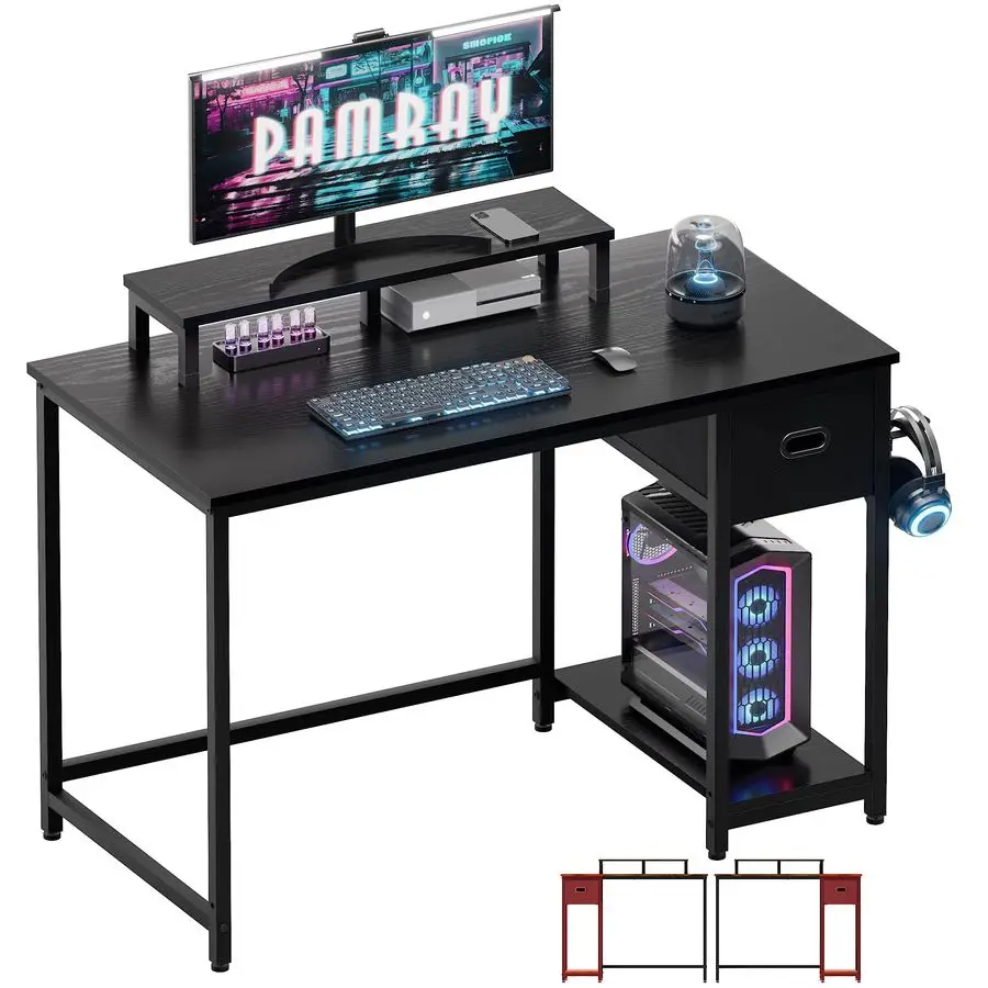 

39 Inch Computer Desk with Monitor Stand Small Home Office Desks with NonWoven Storage Drawer for Bedroom Study Tab Customizable