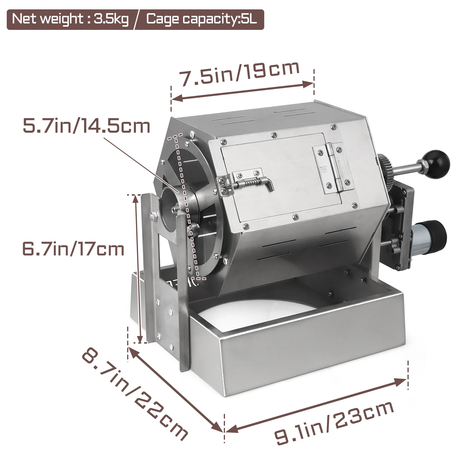 5L Electric Manual Coffee Roaster Coffee Bean Nuts Baking Machine Home Outdoor Roasting Machine Stainless Steel visible