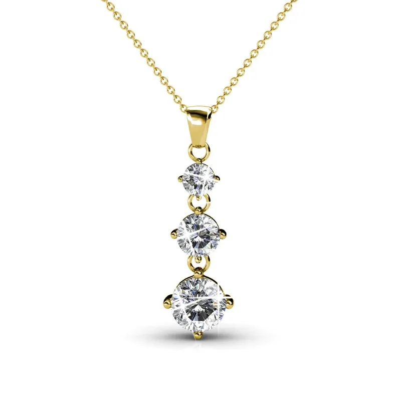 

Daisini Genuine 925 Sterling Silver Novel Swarovski Crystals 3 Stone Layered Pendant Necklaces Elegant Dazzling Charm for Women