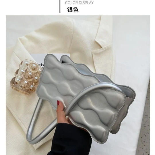 Silver Wave Fashion Trend Girl Woman Messenger Shoulder PU PVC Leather Women Lady Bags Handbag Phone Case Purses Square Tote Bag