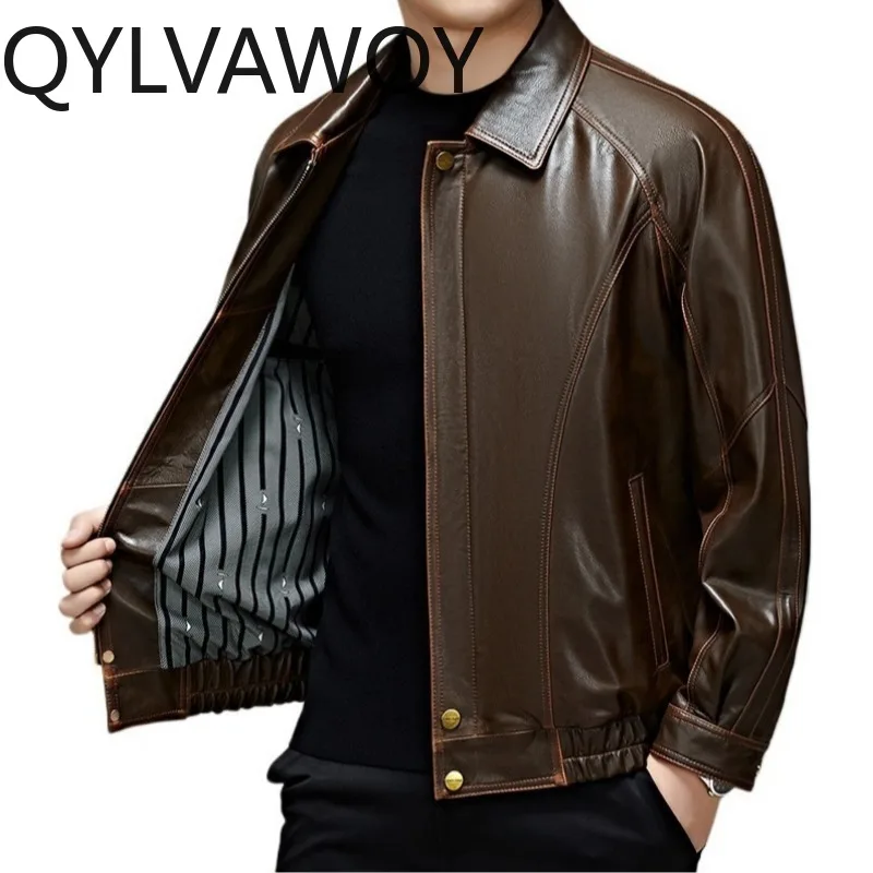 

QYLVAWOY Real Leather Jacket Man Autumn Winter Sheepskin Jacket Man Thicken Lapel Jackets Coat Versatile Jackets for Man Jaqueta