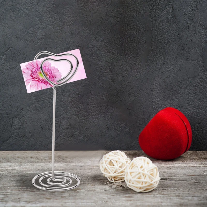 30 Pcs Card Holder Heart Shape Table Picture Stand Wire Tabletop Photo Holder Menu Clips For Wedding Party Number,Silver