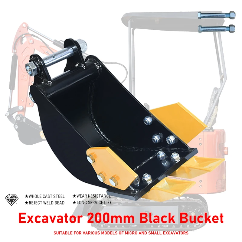 Fixation de seau de Mini pelle, seau de tranchée de 200mm/7,87 pouces, petit seau de 200mm pour les travaux d'excavation de pelle de 1 à 1.5 tonnes