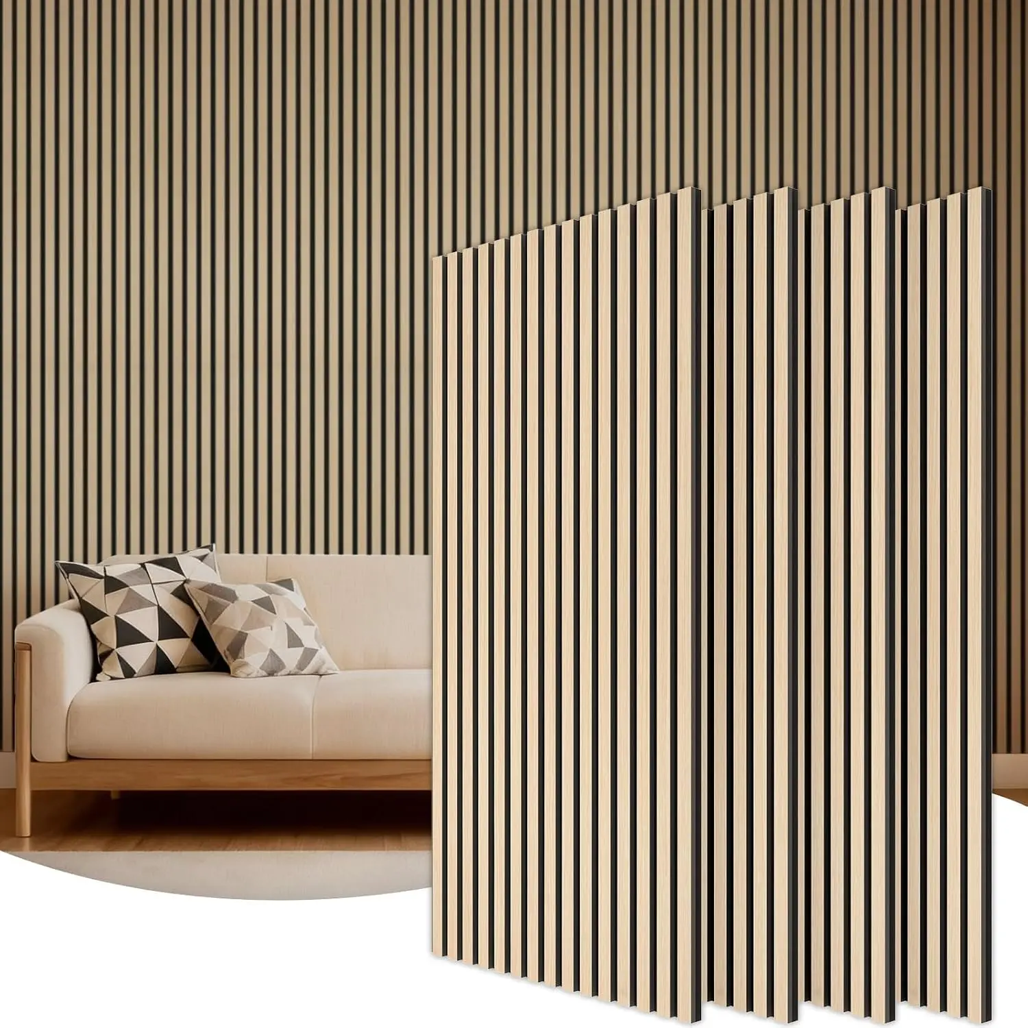 Akustyczne panele ścienne z listewek drewnianych, 4 sztuki, 120x60 cm, dekoracja ścienna wyciszająca do salonu, sypialni, biura