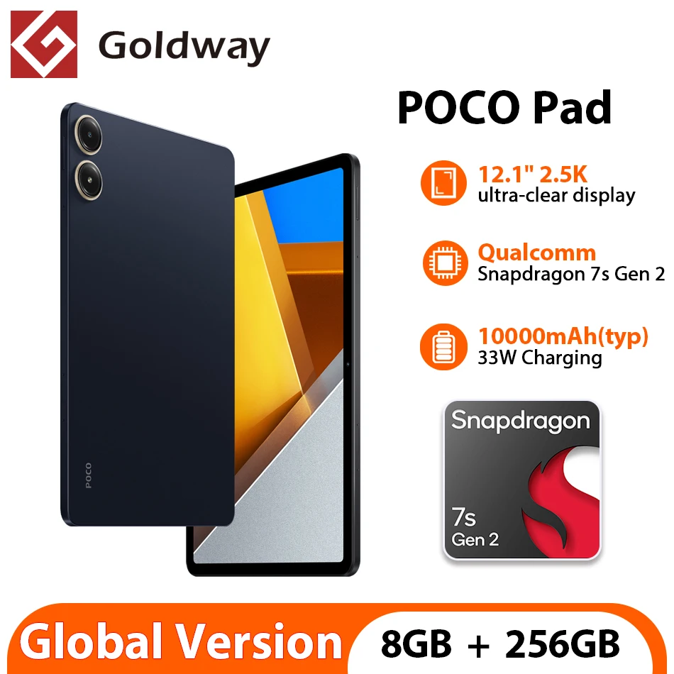 Globale Version POCO Pad 8 GB 256 GB Snapdragon 7s Gen 2 12,1 Zoll 2,5 K 120 Hz Display Dolby Atmos 10000 mAh 33 W Aufladung Mi Tablet PC