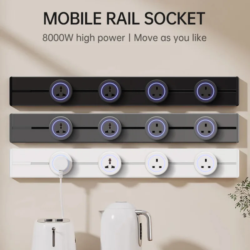 

40cm 50cm Track Sockets Wall Power Rail Movable Socket High End Home Appliance Power 8000W EU US UK Standard USB Type c Ports