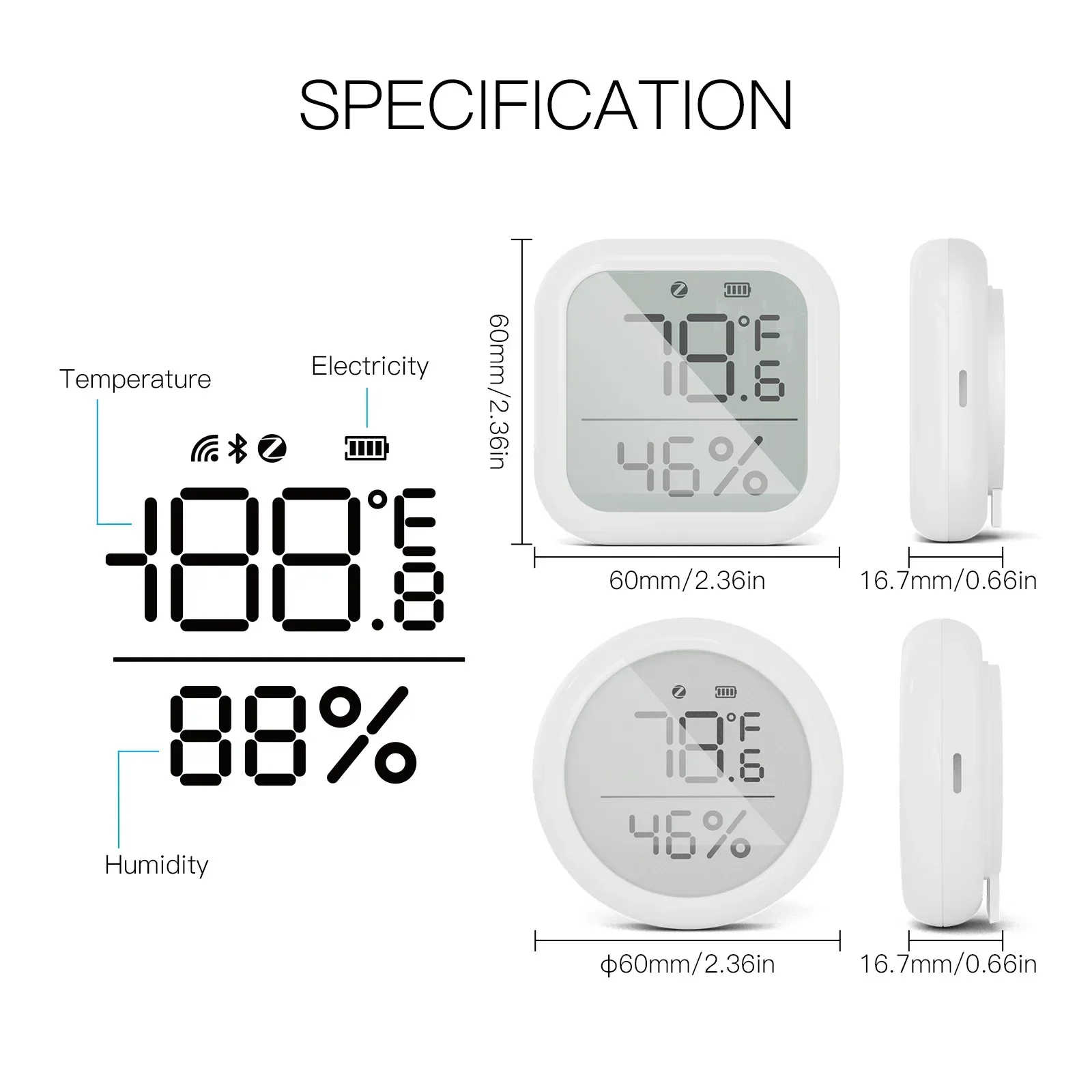 MOES-Sensor de temperatura e umidade inteligente ZigBee, tela LED, funciona com o Google Assistant e o Tuya Zigbee Hub