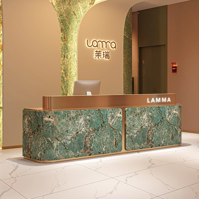 

Checkout Green Front Desk Reception Counter Modern Long Luxury Reception Desks Beauty Salon Mostrador De Tienda Office Furniture