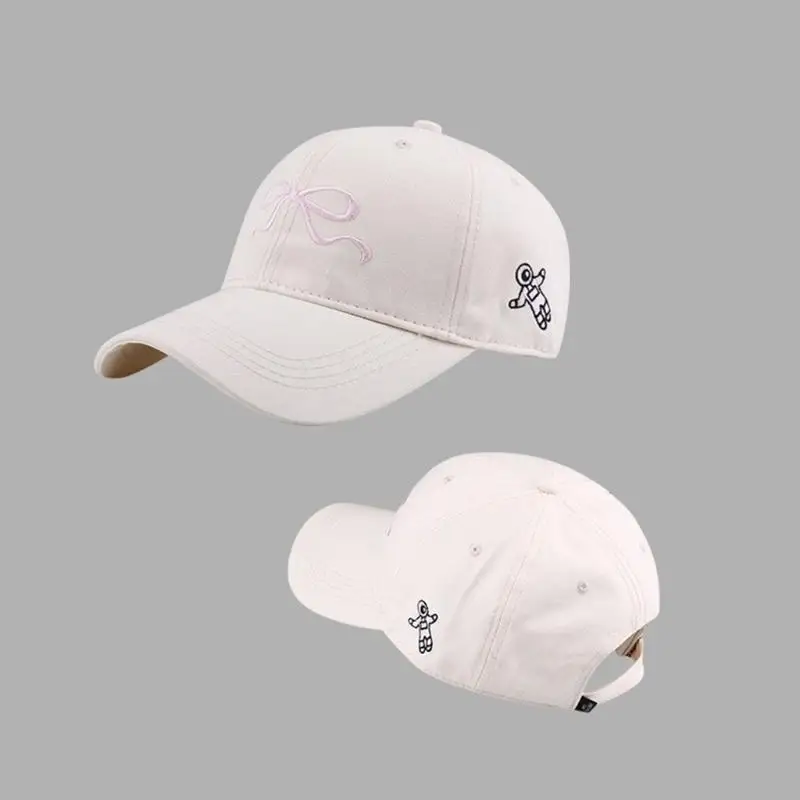 

39BB Women Modern Embroidered Bow Baseball Hat For Girls Women Versatile Embroidery Bow Adjustable Hat Bow