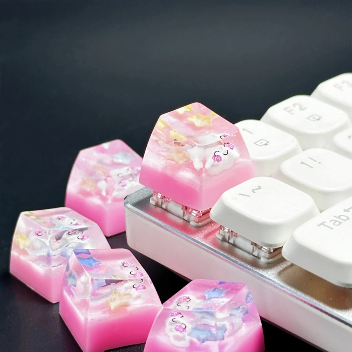 Original Resin Drip Glue Transparent Smile Sky Keycap Mechanical Keyboard Cross Axis Computer Peripherals view 3