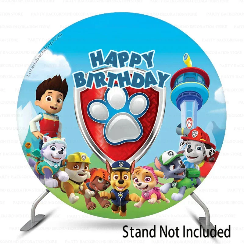 Round Paw Patrol sfondo Chase Marshall Skye Rocky macerie Blue Cartoon Tracker festa di compleanno Baby Shower sfondo Banner