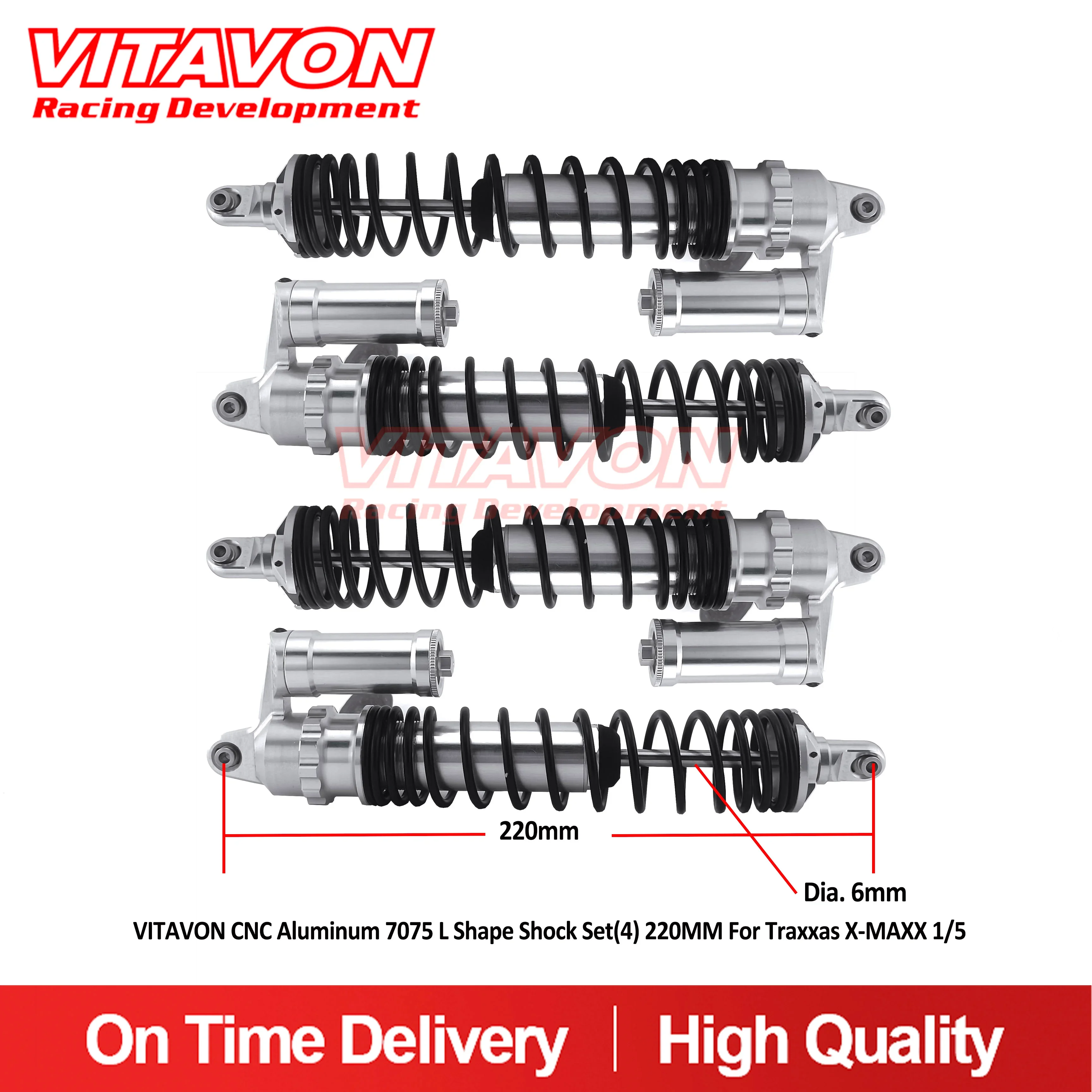 

VITAVON CNC Aluminum 7075 L Shape Shock Set(4) 220MM For Traxxas X-MAXX 1/5