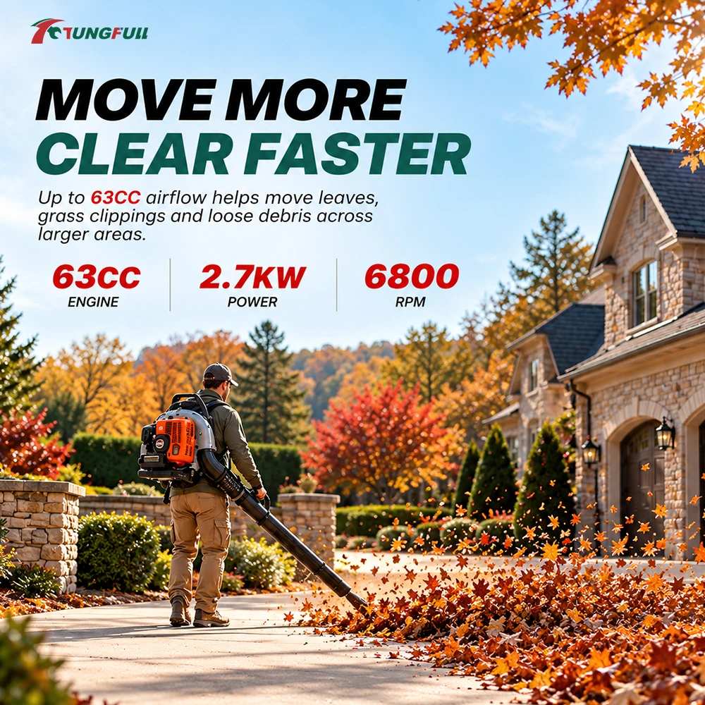 TUNGFULL Backpack Leaf Blower Petrol Blower For Lawn Cleanup Snow Removal Dust Clearing 2.7KW 63CC Blower Custom Deposit