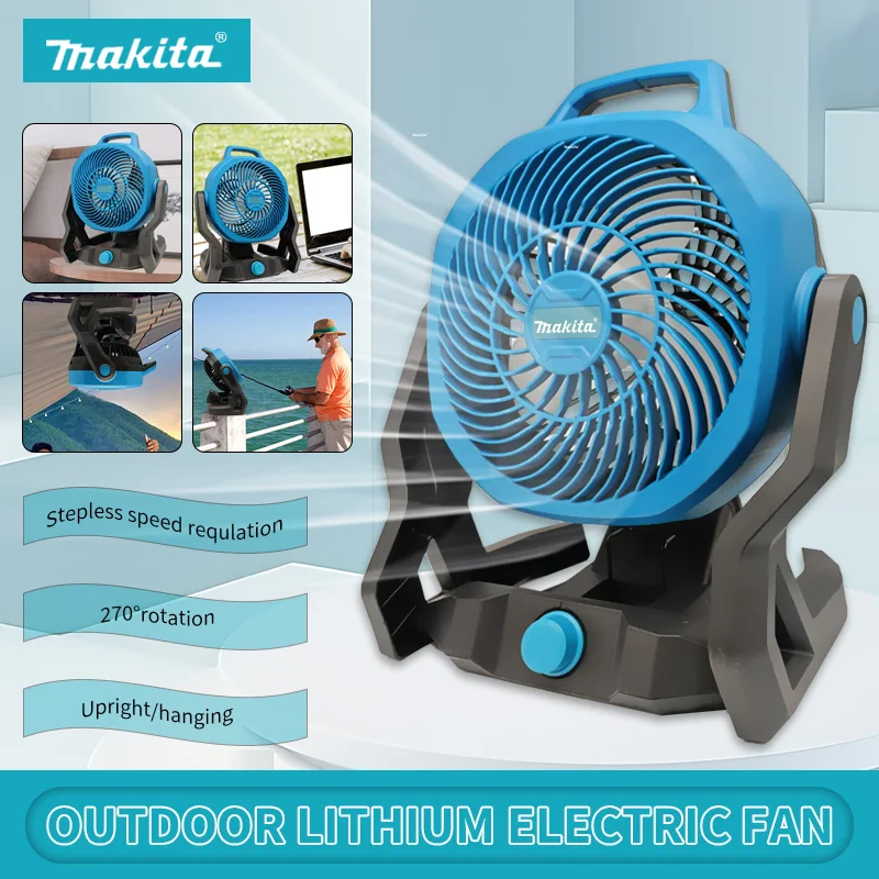 Ventilatore elettrico ricaricabile Makita 18V Ventilatore da campeggio esterno Circolatori d'aria Ventilatore senza fili 270 °   Ventilatore da tenda con rotazione della testa per Makita Ba