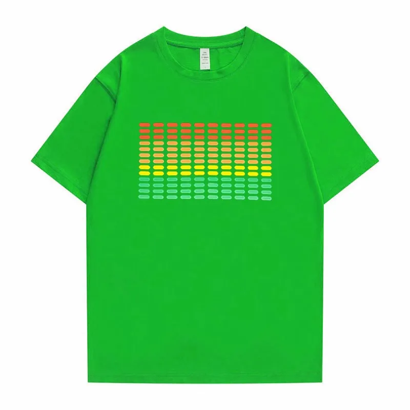 Flashing Music Activates LED Printed Men's and Women's Fashionable Loose Casual Short Sleeved New Cotton Trendy T-shirt