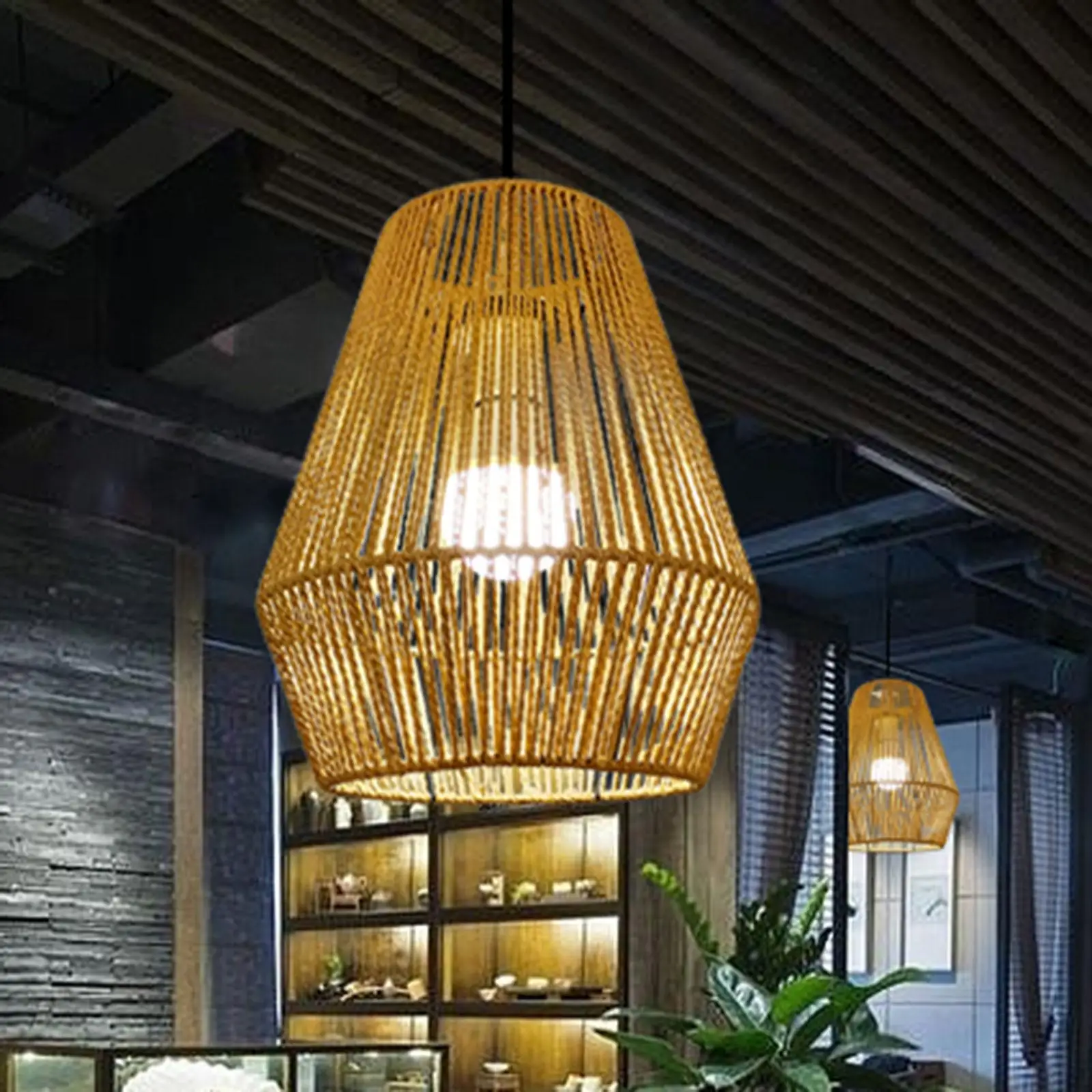Rope Weave Lampshade for Ceiling Light Fixture Replacement Boho Hanging Lamp Shade Cover for Dining Room and Kitchen