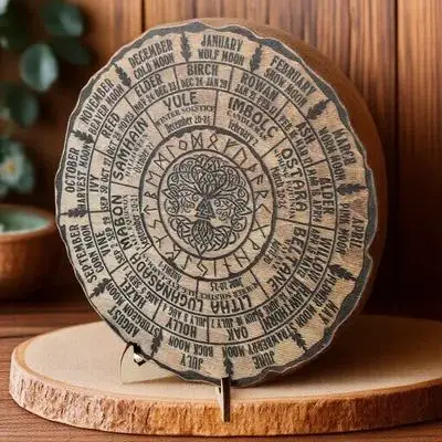

Unique Wooden Calendar Decoration Tree Ring Round Table Decor Handmade Meticulous Craftsmanship Safe Organized