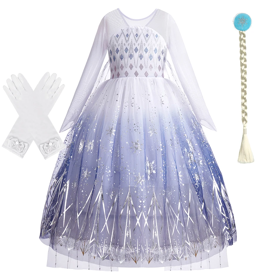 Kids Princess Dress Girls Elsa Performance Wing Cloak Fantasy Children Snow Queen Party Costume Cosplay Birthday Clothes 3-10Y