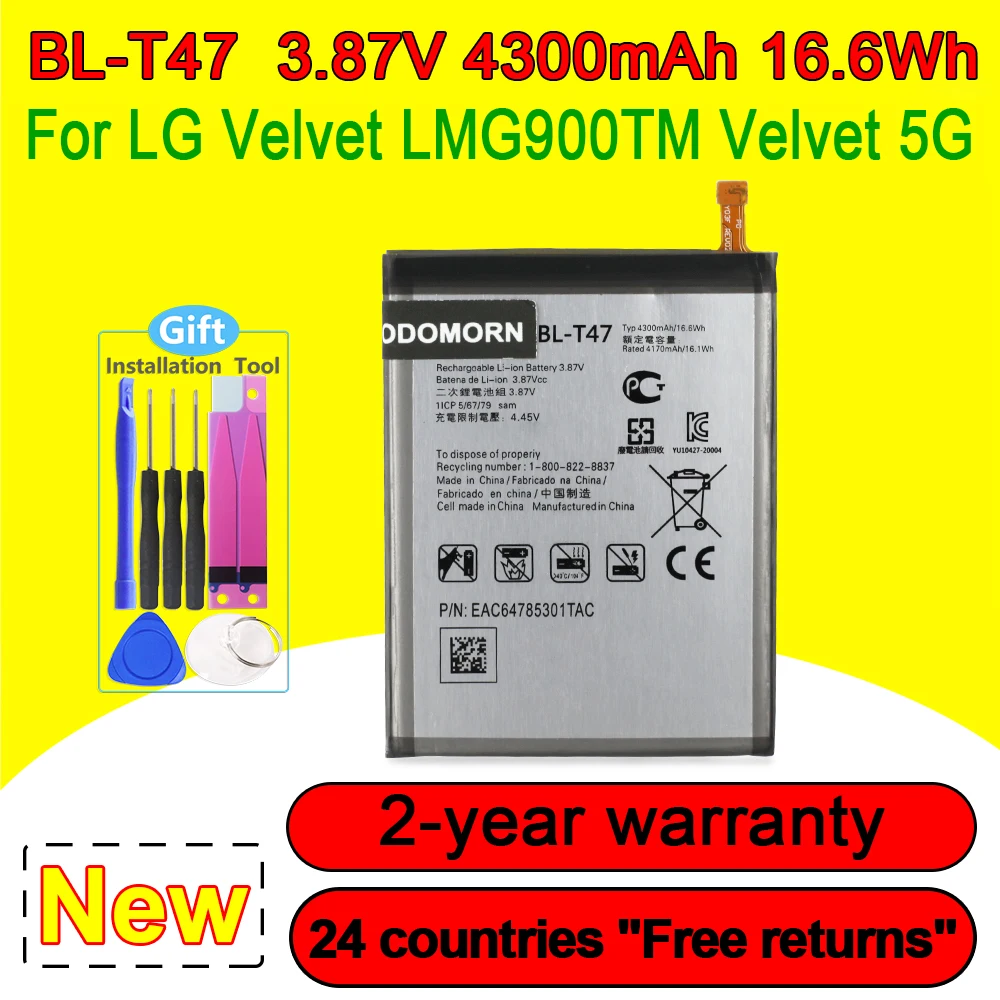 Новый аккумулятор 4300 мАч BL-T47 для LG Velvet LMG900TM 5G BLT47 G9 высокое качество с номером отслеживания