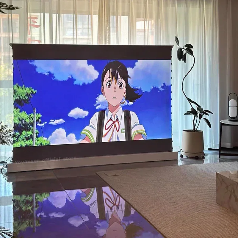 150 Inch Max Electric ALR CLR Rollable Floor Rising Long Throw Projector Screen Grey Crystal Ambient Light Rejecting HD 3D 4K 8K