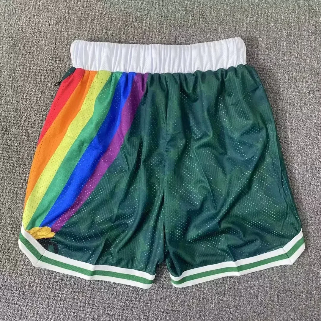 Retro Magic Cool Basketball Shorts Kids High Street Rainbow Double Mesh Sports Play Training Trousers Boys Spring Summer