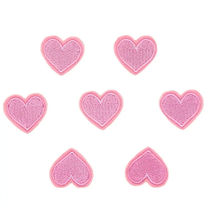 20pcs/lot Embroidered Pink Heart-shaped Patches Iron On Small Love Heart Stickers DIY Fabric Appliques for Baby Girls Clothes