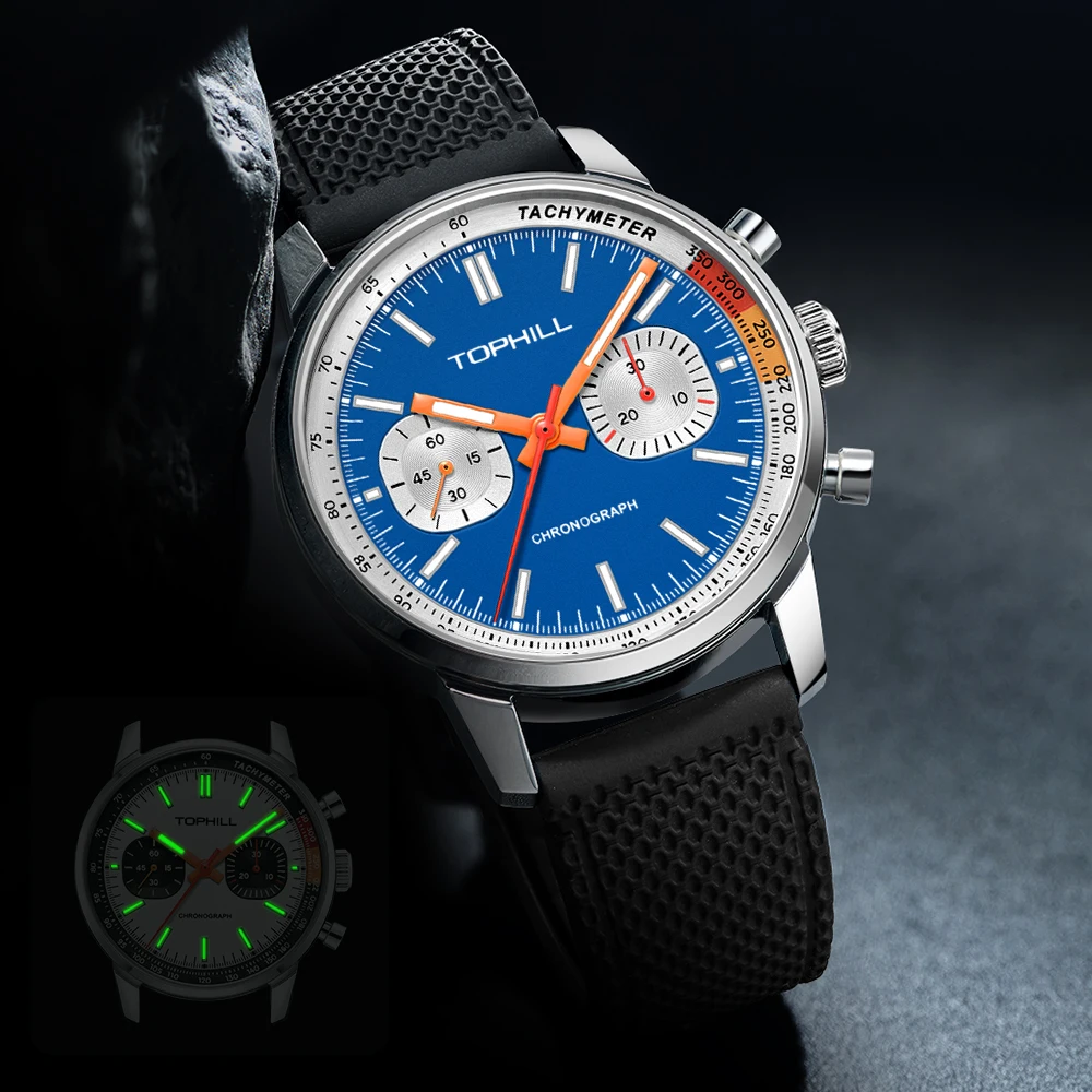 TOPHILL Sport Fashion Men\'s Watch with Seagull ST1901 Movement Wristwatch Mechanical Chronograph 1963 Sapphire Military Pilot