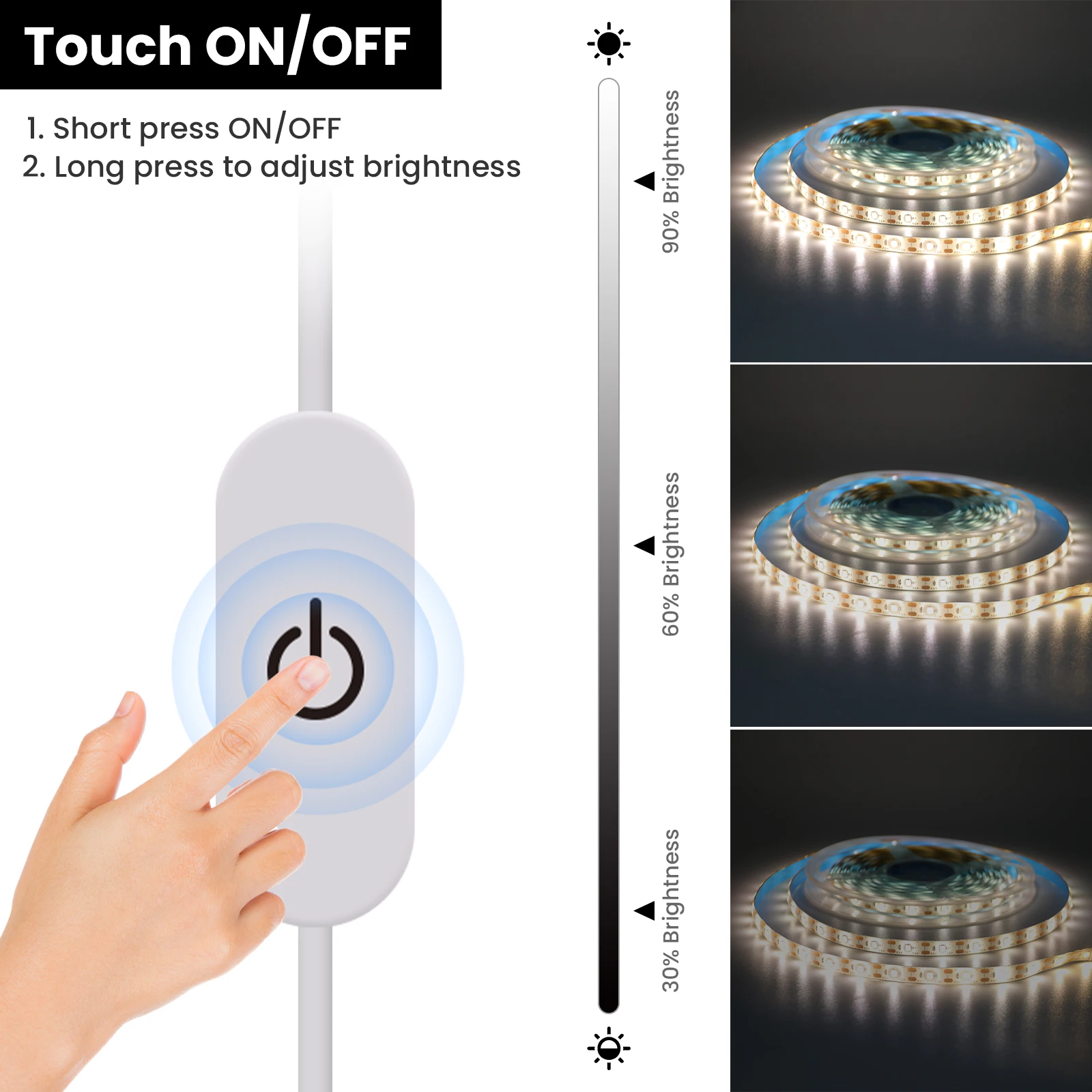 Imagem -05 - Usb Led Strip Light com Touch Dimmer on Off Switch Fita Fita Fita de Iluminação Flexível Espelho de tv Luz de Fundo Smd 2835 60 Leds por m 5v