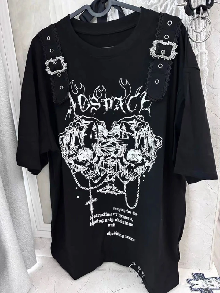 Yabi Hottie Gothic Dark Vintage Tops Subculture Y2k Print Short