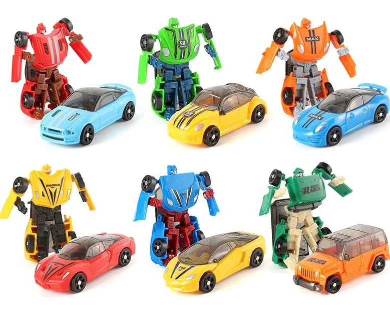 Children's Transforming Toy Car & Robot 2 In 1 Mini Manual Deformation Car Toy Pocket Robot Model Boy's Birthday Gift